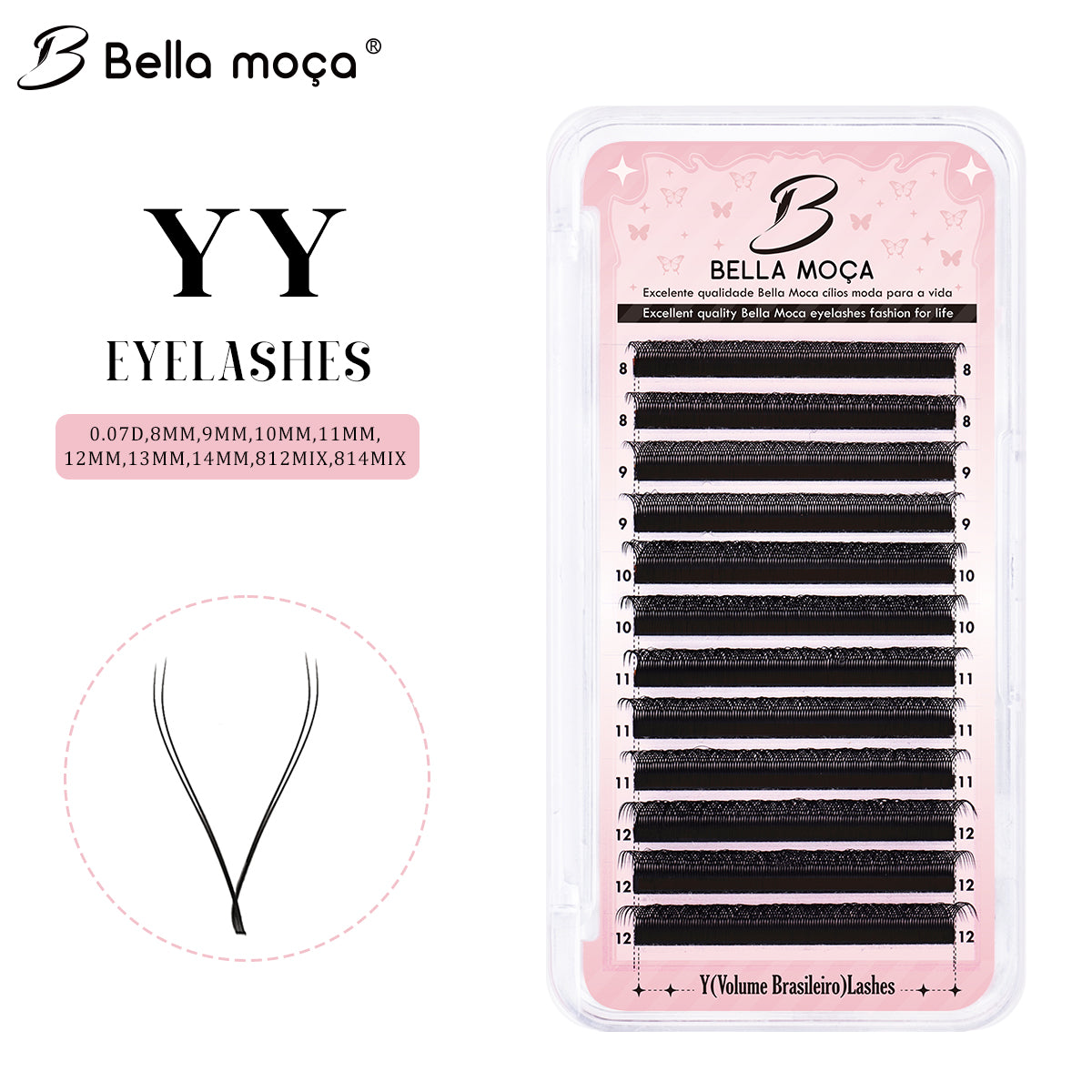 Bella Moça YY Black D 0.07mm - Volume Natural no Estilo Brasileiro, Cor Preta, 8-14mm