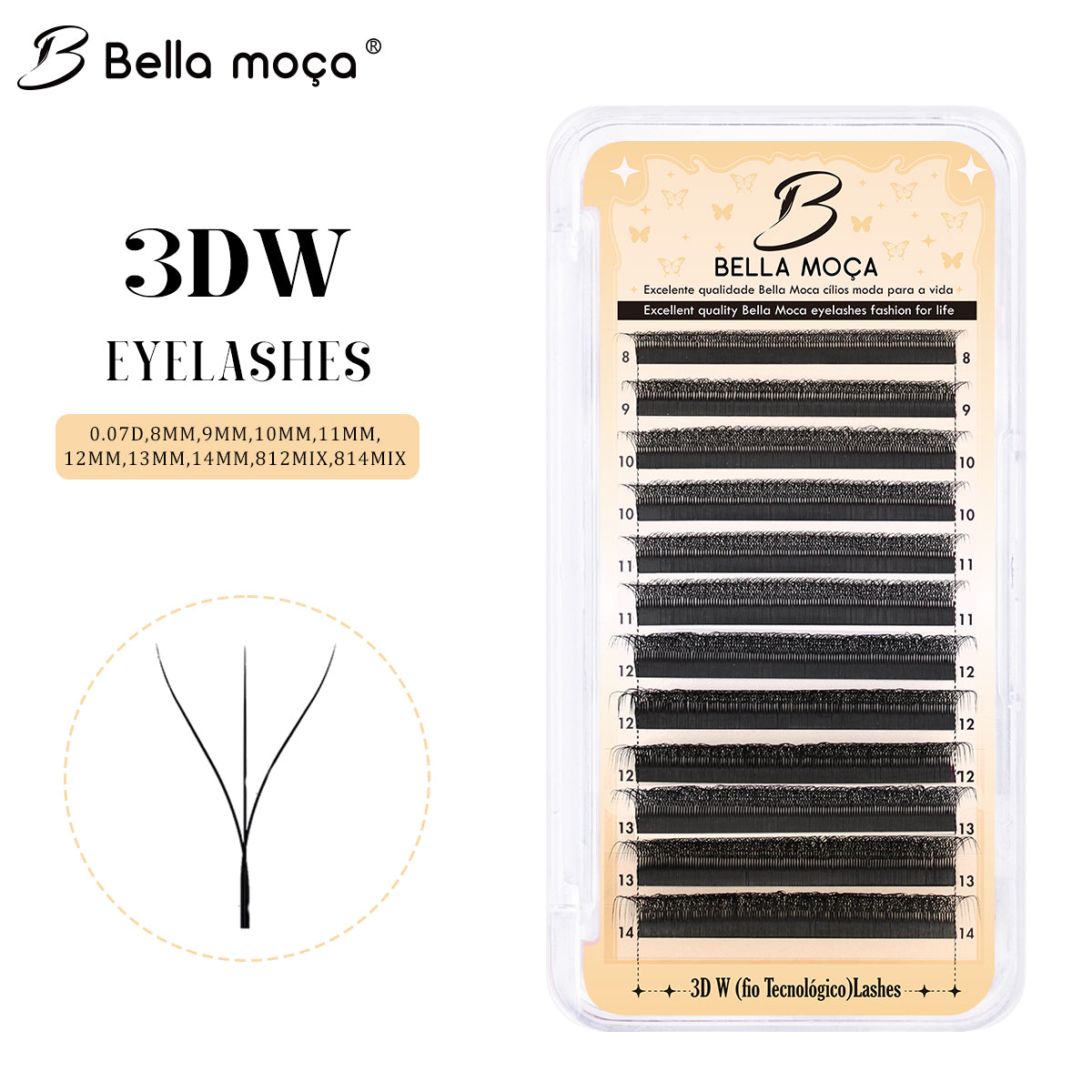 Bella Moça Cílios W3D (volume egípcio) Curvatura 0.07D para Extensão de Cílios