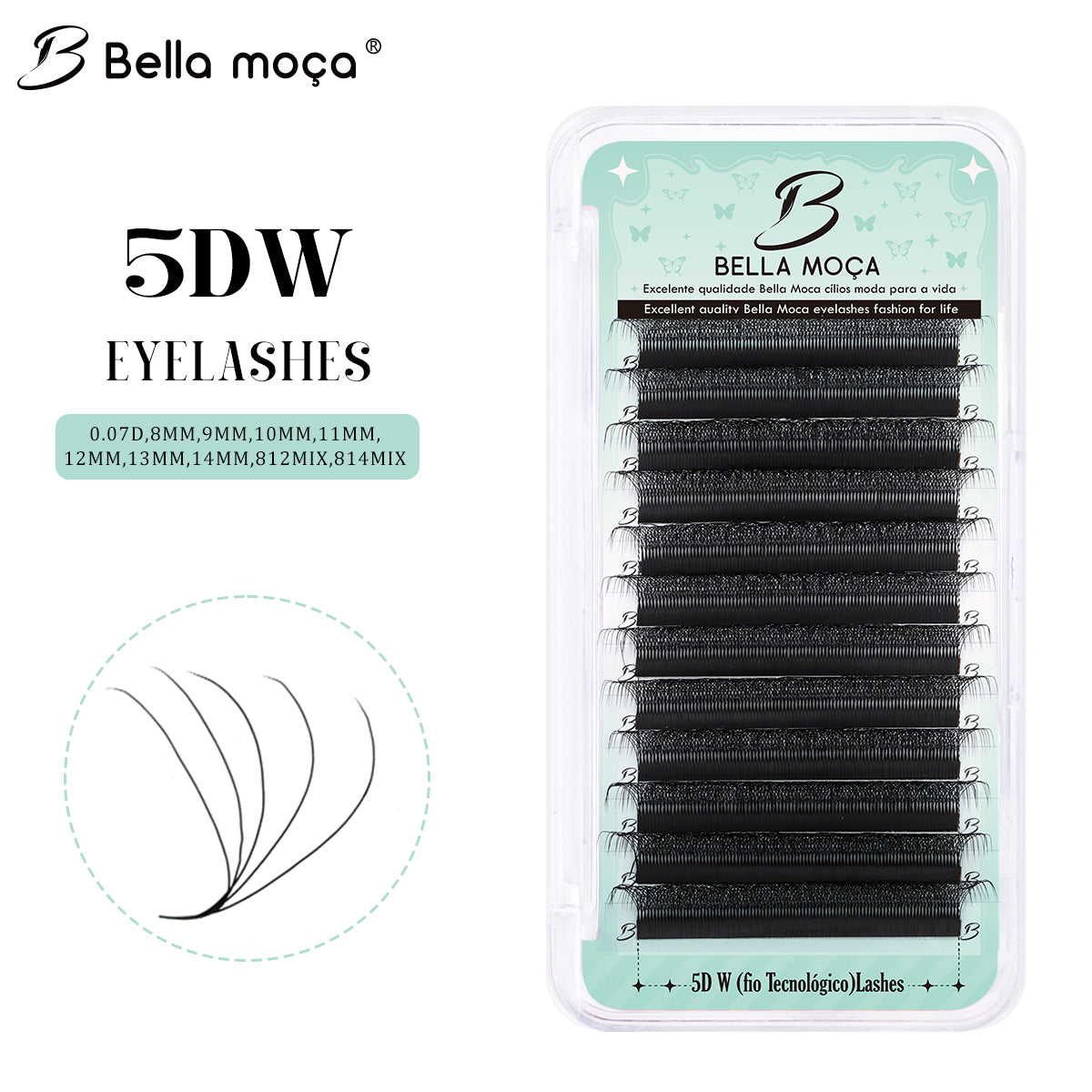 Bella Moça Cílios W5D (volume egípcio) Curvatura 0.07D para Extensão de Cílios