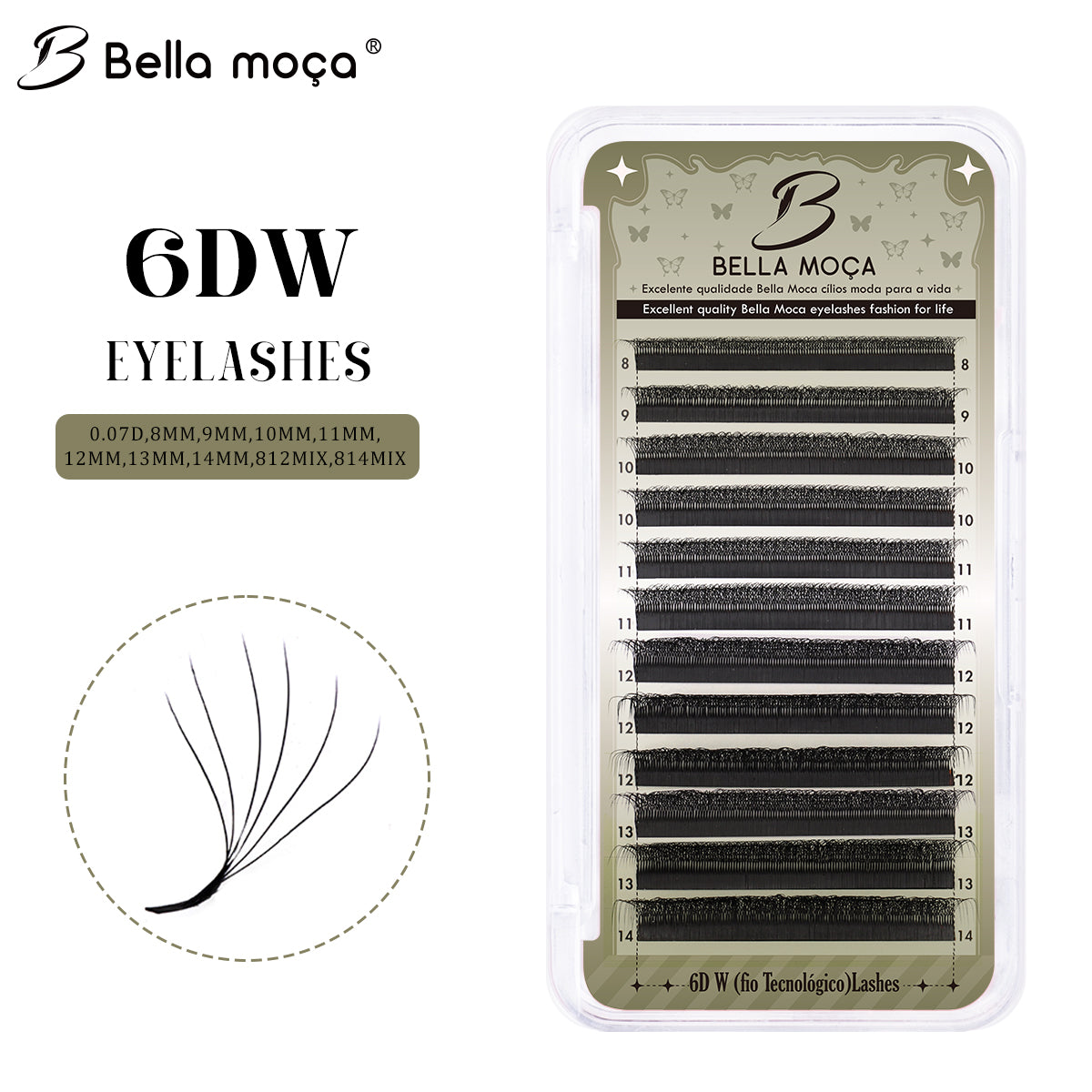 Bella Moça Cílios W6D (volume egípcio) Curvatura 0.07D para Extensão de Cílios